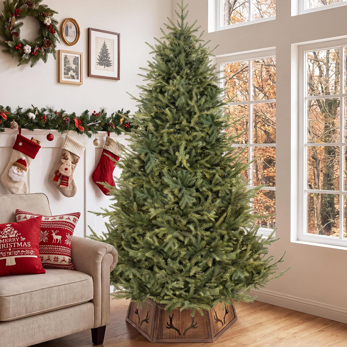 80cm Christmas Tree Collar for 180-270cm Artificial Trees Wooden Christmas Tree Base Cover