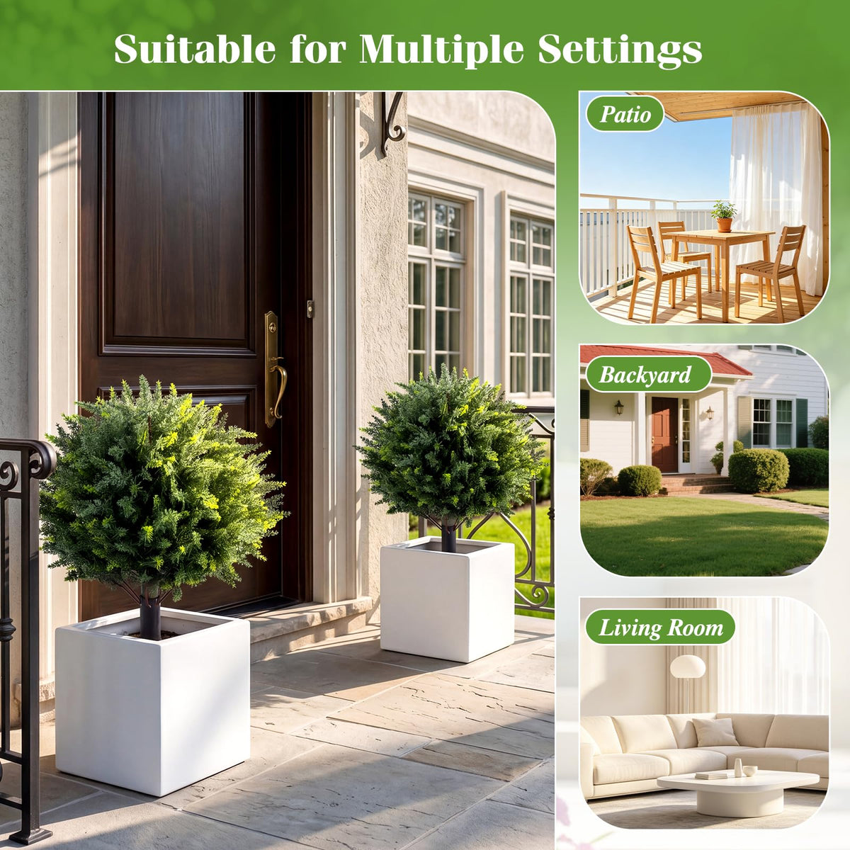 27.5" Artificial Cypress Topiary Trees Set of 2, Faux Topiary Bushes Shrubs