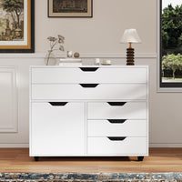 Giantex 5-Drawer Chest with Door, Mobile Chest of Drawers with 5 Casters