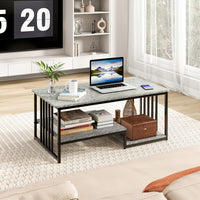 Giantex Faux Marble Coffee Table, Rectangular 2-Tier Center Table with Open Storage Shelf