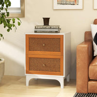 Giantex Rattan Nightstand, Boho Accent Table with 2 Handwoven Rattan Decorated Drawers