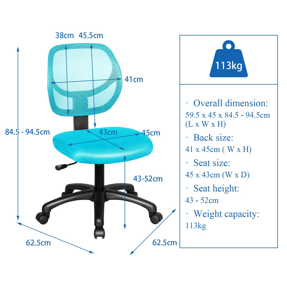 Ergonomic Low-Back Office Chair, Armless Computer Desk Chair, Swivel Mesh Computer Executive Chair