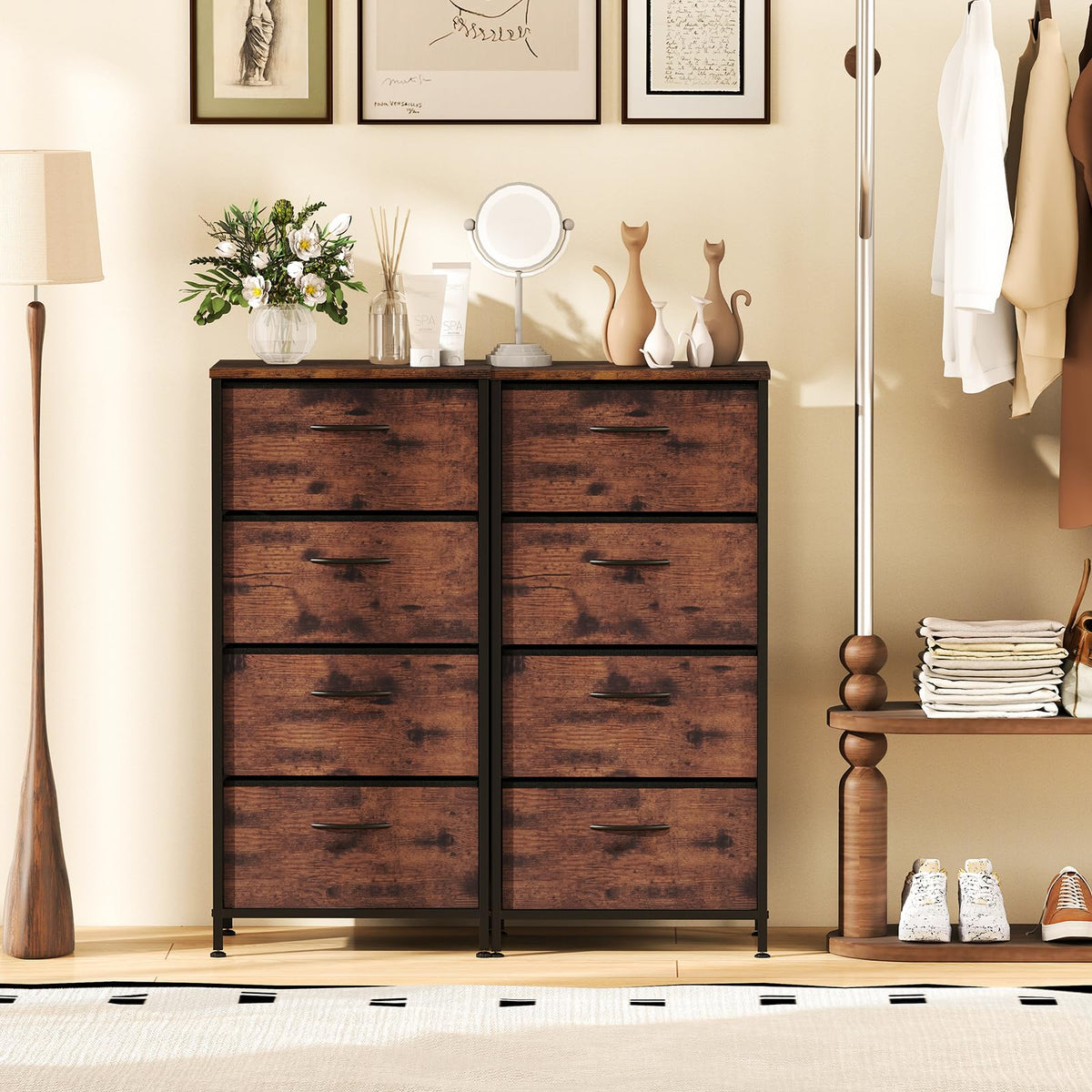 4 Drawers Dresser with Wooden Top and Heavy Duty Metal Frame