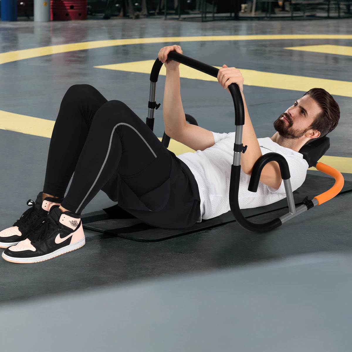 Portable Ab Mat Trainer with Padded Headrest for Core Muscle Strength Sit Up Training