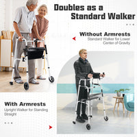 Folding Upright Walker with Seat Wheels and Removable Arm Support