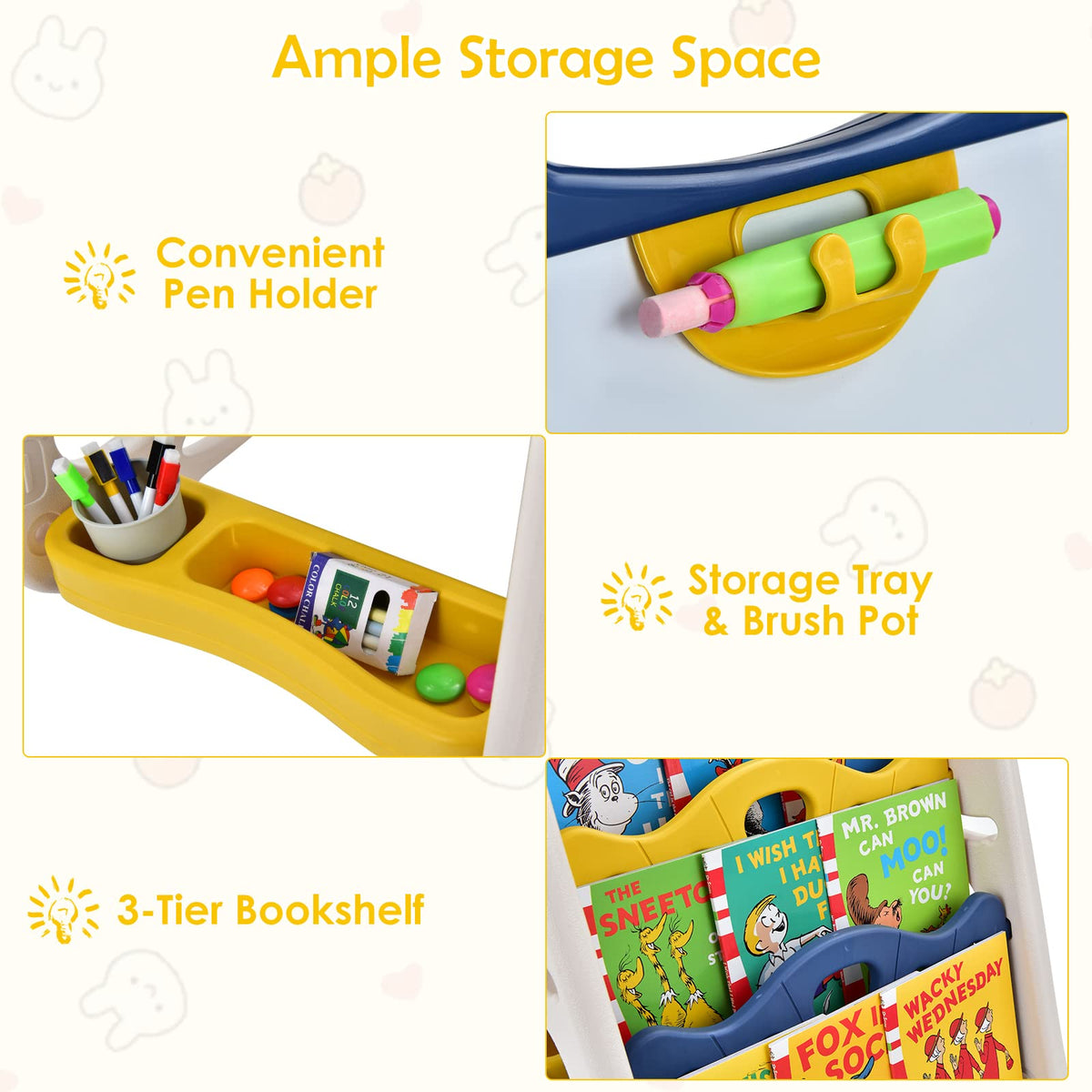 3 in 1 Kids Art Easel, Double Sided Whiteboard & Chalkboard