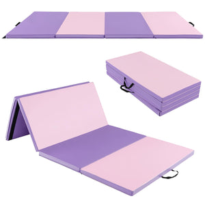 2.4M 4-Panel PU Leather Gym Mat w/Hook & Loop Fasteners & Carrying Handles for Gymnastics