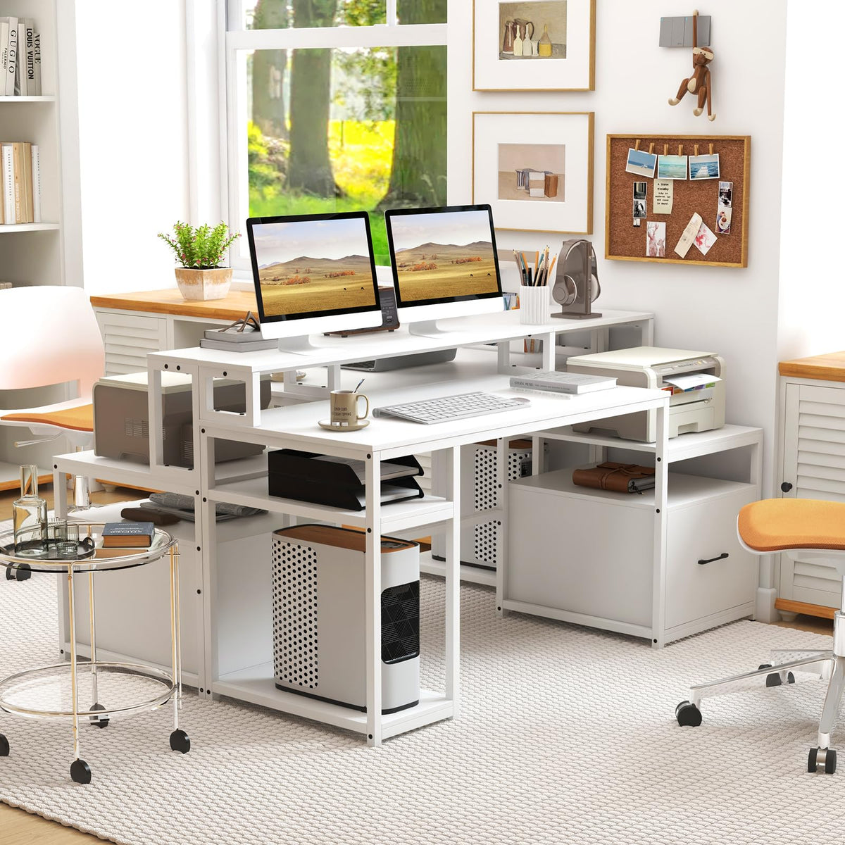 Giantex Computer Table Giantex 168cm Computer Desk Home Office, Modern Writing Desk with Moni ...