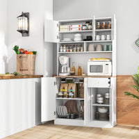 Giantex Tall Pantry Cabinet, Kitchen Cabinet with Outlets, USB Ports, Anti-Tipping Kits & 3-Position Adjustable Shelves