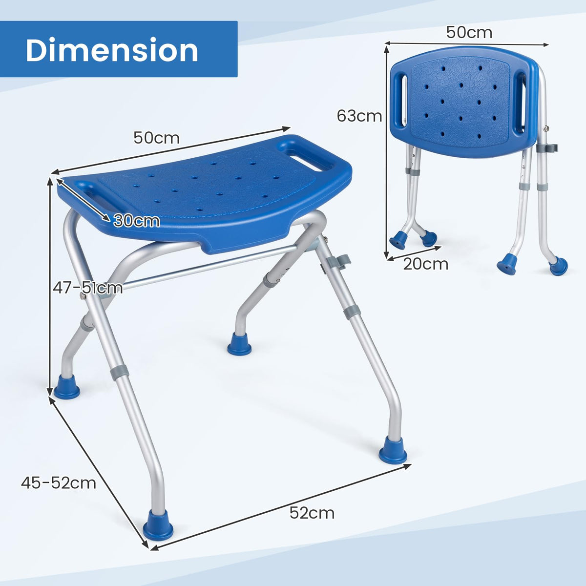 Folding Shower Chair, Aluminum Alloy Shower Seat for Inside Shower and Bath Tub