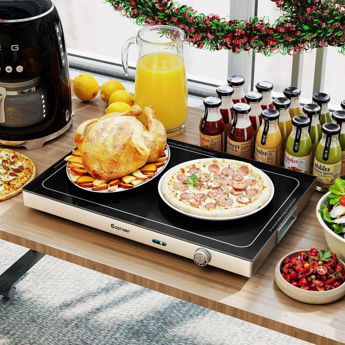 Electric Warming Tray with Adjustable Temperature Tempered Glass Top Food Warmer