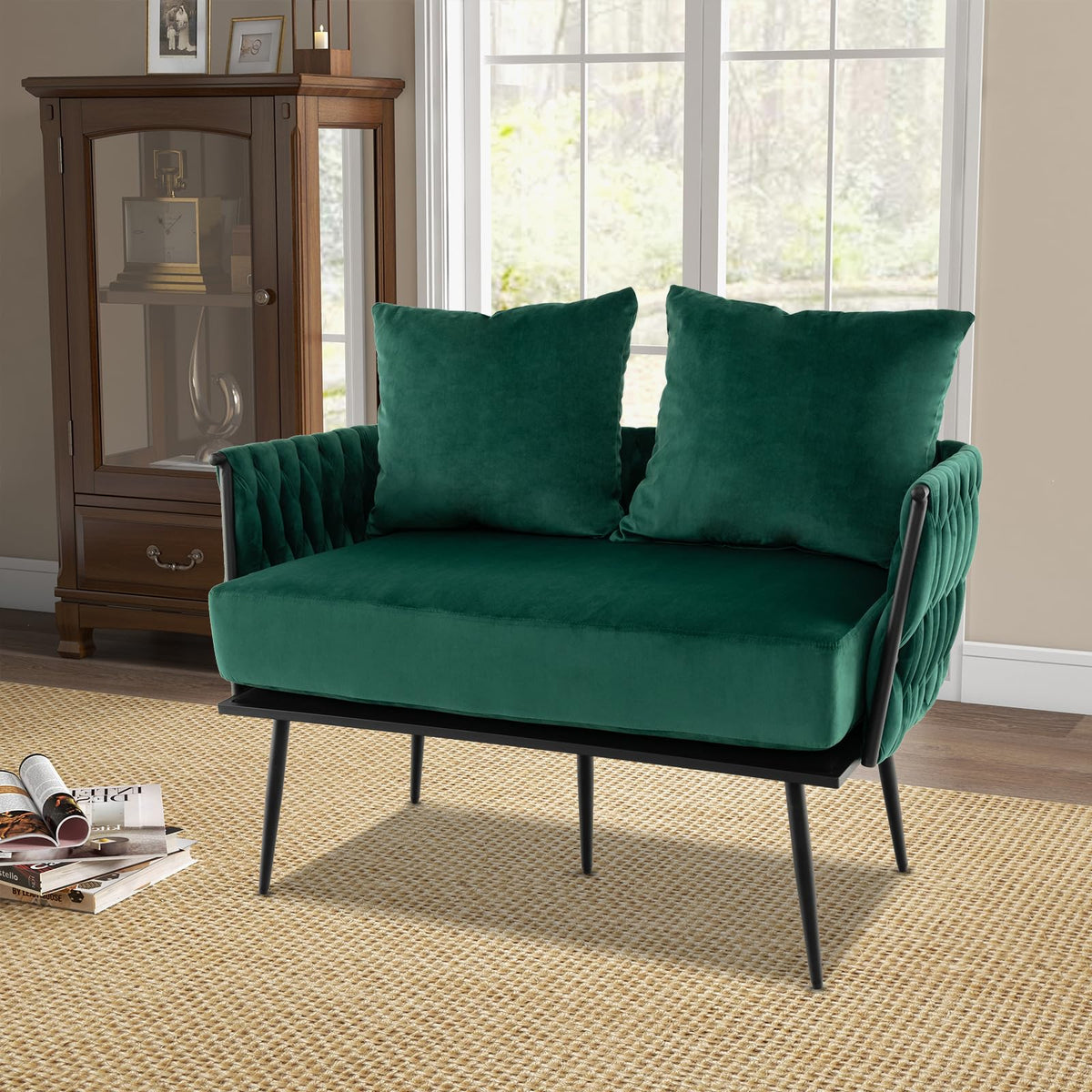 Giantex Modern Loveseat Sofa, Upholstered Dutch Velvet Sofa Couch