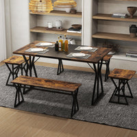 5-Piece Dining Room Set for 4-6 People Space-Saving Dinette Set with Metal Frame