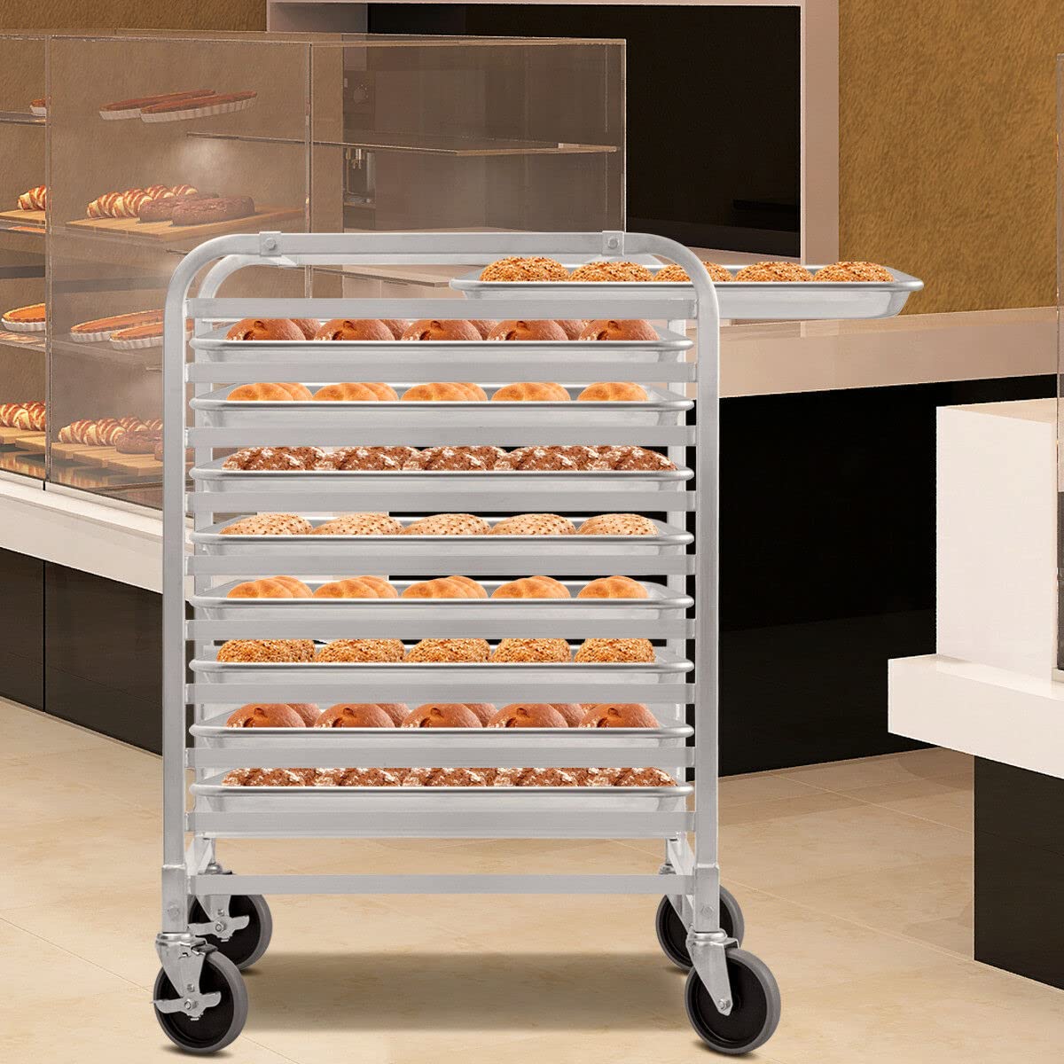 Giantex 10 Tier Aluminum Bakery Rack, Home Commercial Kitchen Bun Pan Bakery Rack, Utility Rolling Sheet Pan Rack