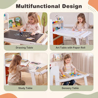 Kids Sensory Art Table 2 Chairs Set with Paper Roll Blackboard and 2 Detachable Activity Basins