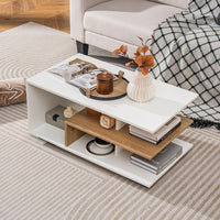 Coffee Table Modern Rectangular Center Table w/ L-Shaped Middle Storage Shelf