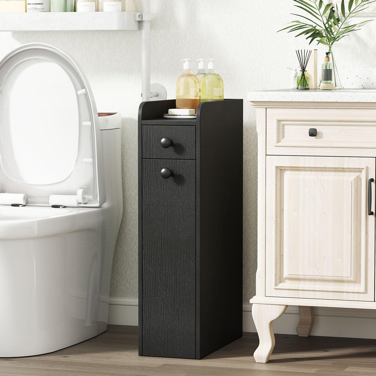 Giantex Slim Storage Cabinet, Narrow Bathroom Cabinet w/Slide Out Drawer & Spacious Top