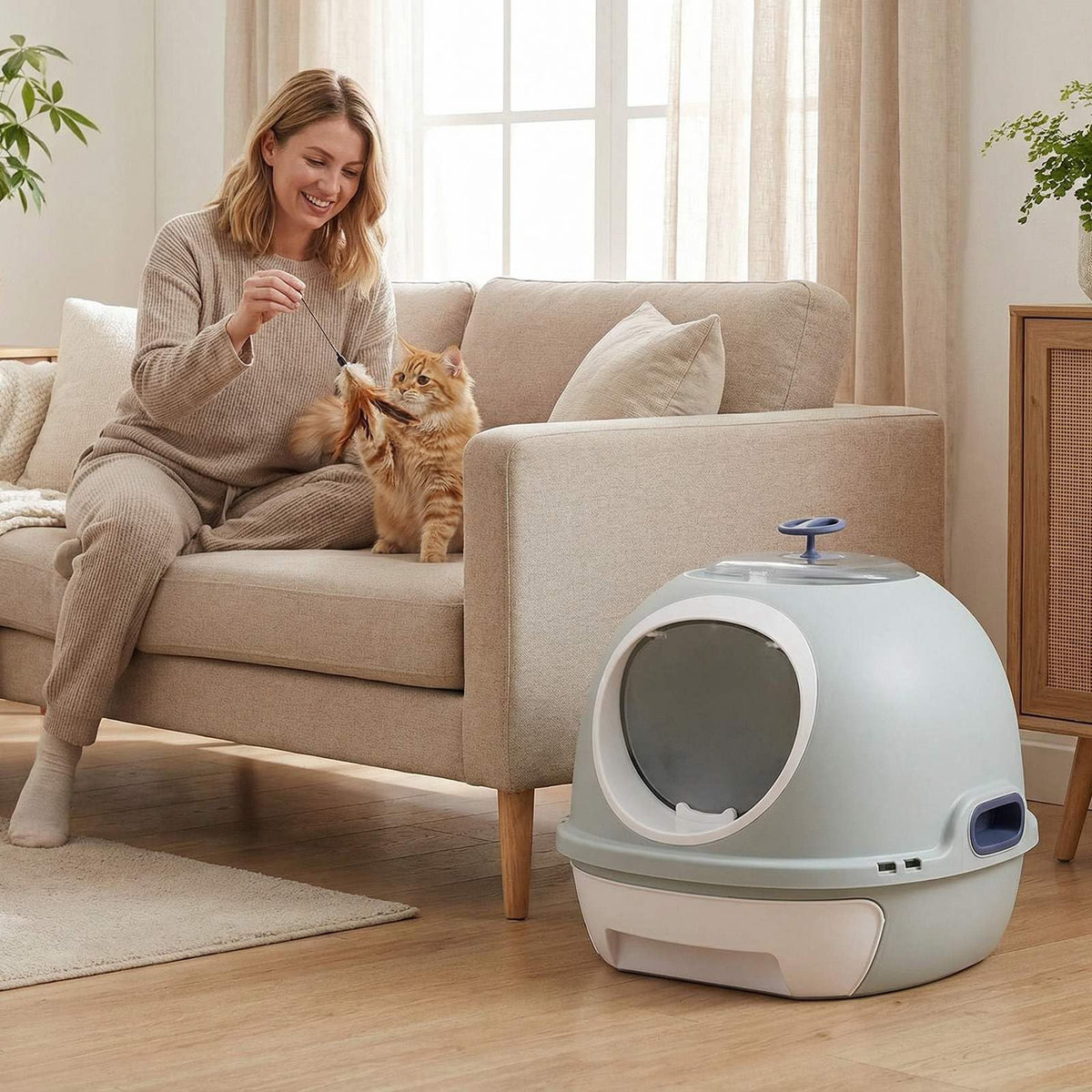 Cat Litter Box with Lid, Helicopter Style Fully Enclosed Cat Toilet