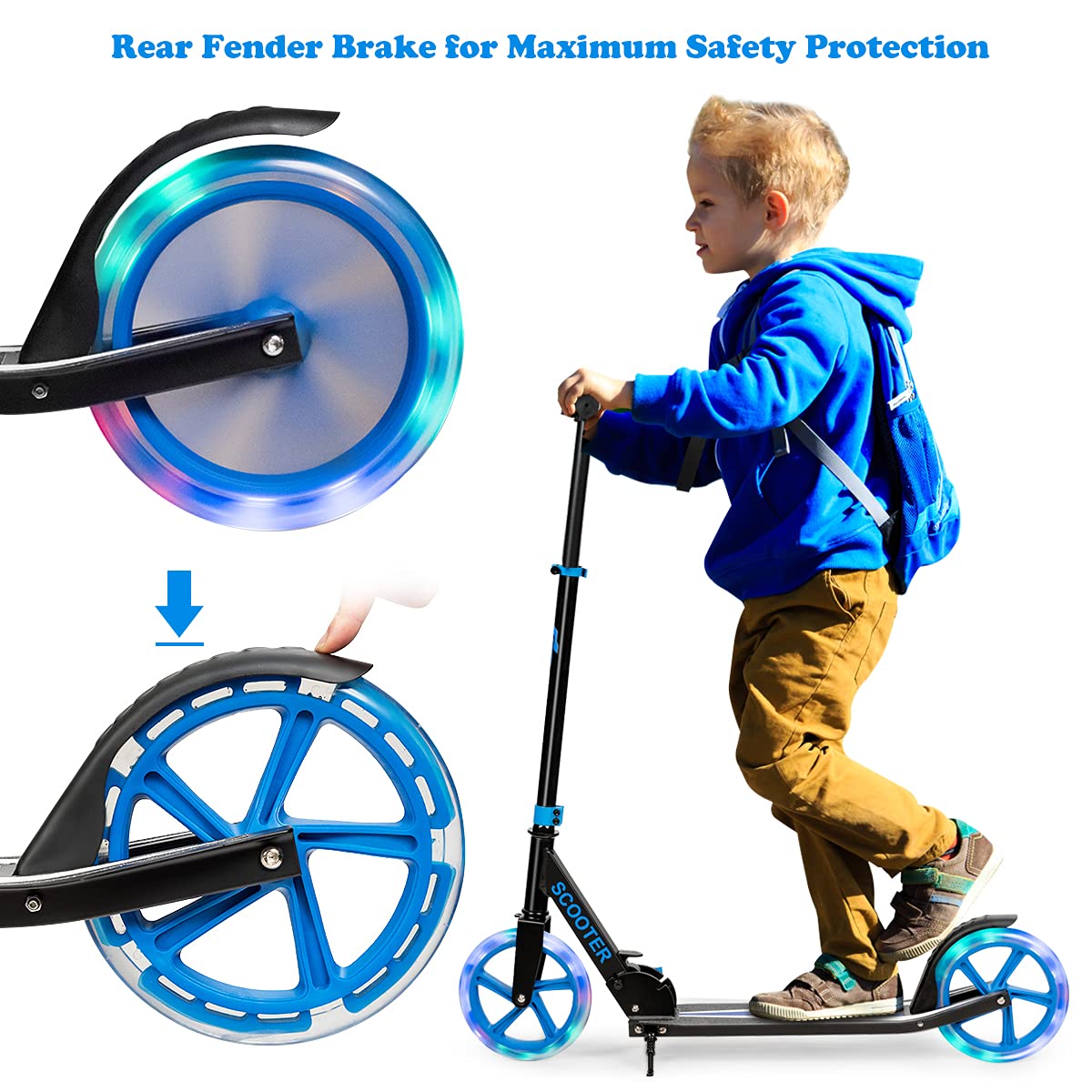 Folding Kick Push Scooter with Flashing LED Wheels