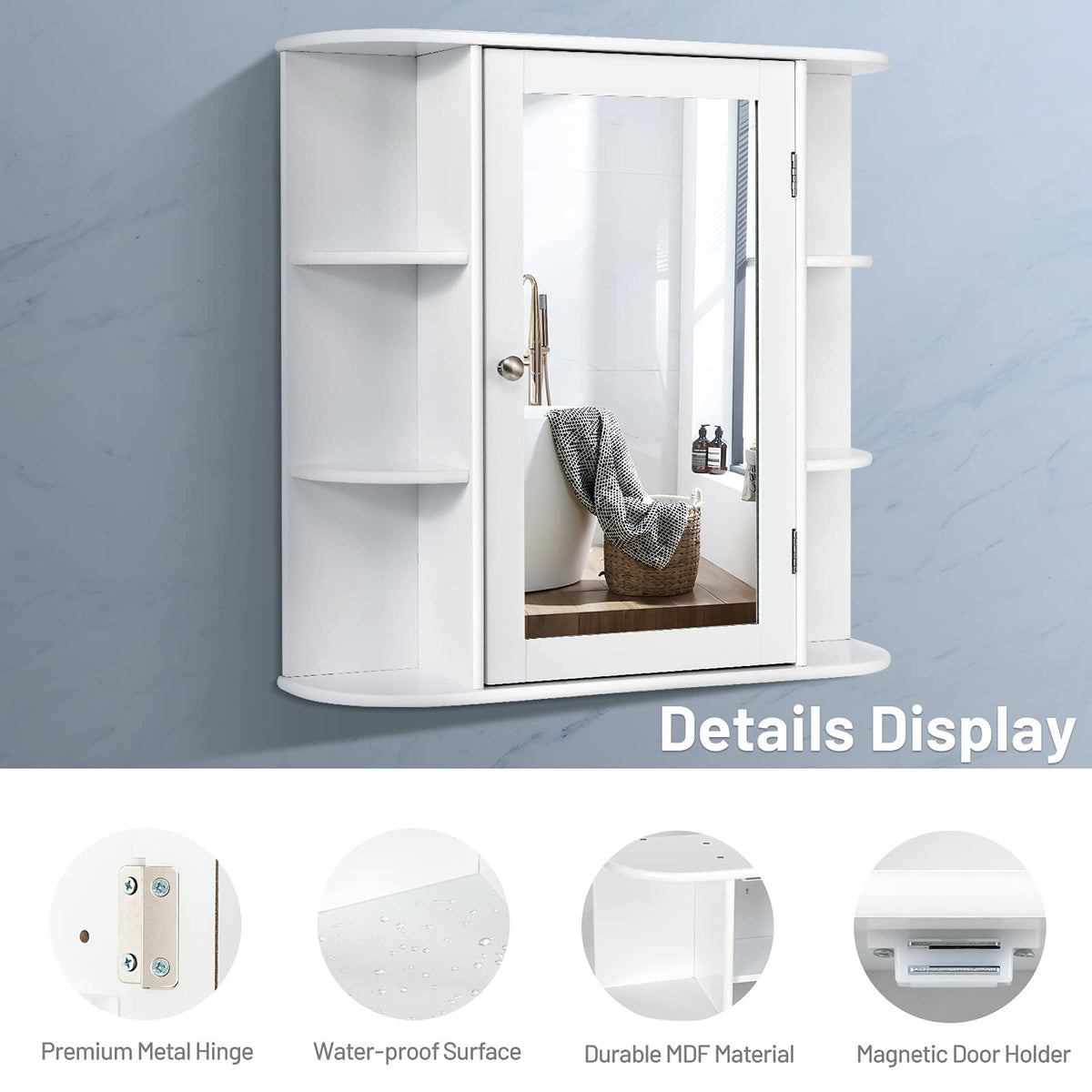 Giantex Wall Bathroom Cabinet, Wall Mounted Kitchen Medicine Storage Cabinet w/Mirror, Single Door & Adjustable Shelves, White