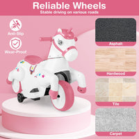 12V Unicorn Ride on Toy, Kids Ride on Car Pony with Training Wheels