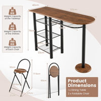 Giantex 3-Piece Dining Table Set Retro Dining Table & 2 Foldable Chairs w/ 4-Tier Storage Shelf