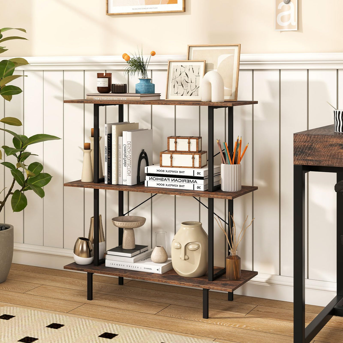 Giantex 3-Tier Bookshelf, Industrial Bookcase w/Open Shelves, Corner Display Shelf