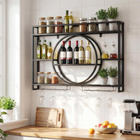 3-Tier Wall Mounted Wine Rack with Glass Holder for Home Bar