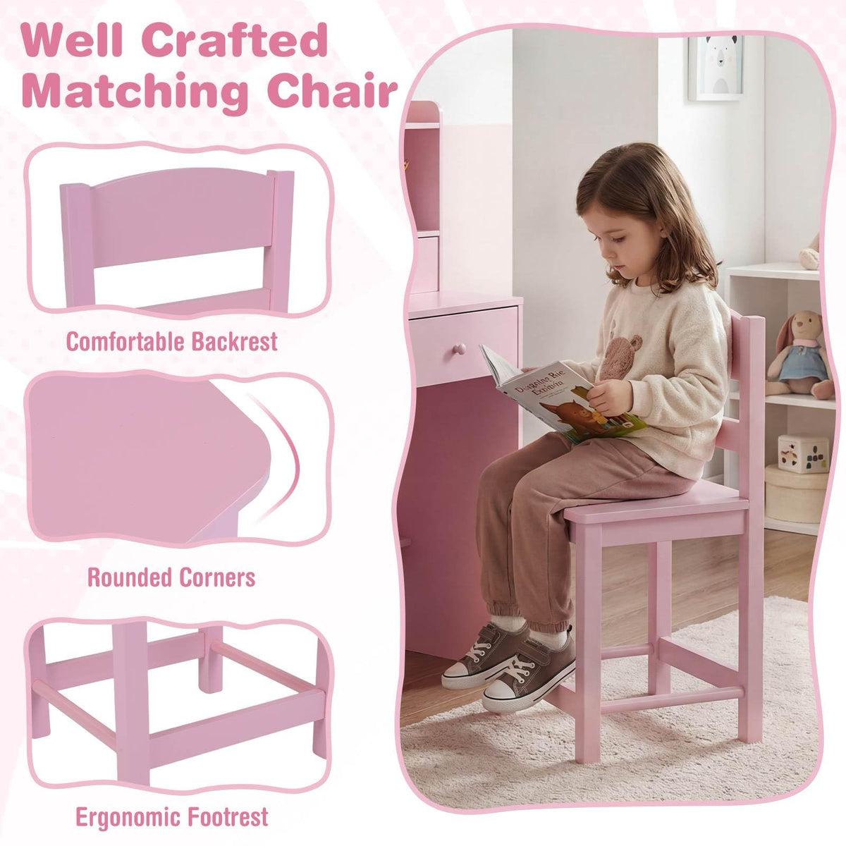 Kids Study Desk with Chair, Children Writing Table and Chair Set