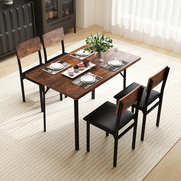 5-Piece Dining Table Set Industrial Kitchen Table and 4 PU Leather Upholstered Chairs