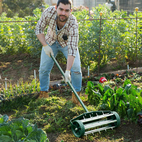 Rolling Push Spike Lawn Aerator Garden Yard Rotary Manual Lawn Aeration