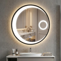 61 cm Round LED Bathroom Mirror with Anti-Fog Function and 3 Light Colors