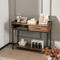 Giantex Long Console Table for Small Space, Couch Side Table with Drawer & Anti-Tipping Kit, Rustic Brown