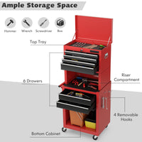 Lockable Tool Storage Cabinet, 2-in-1 High Capacity Rolling Tool Chest with Handle