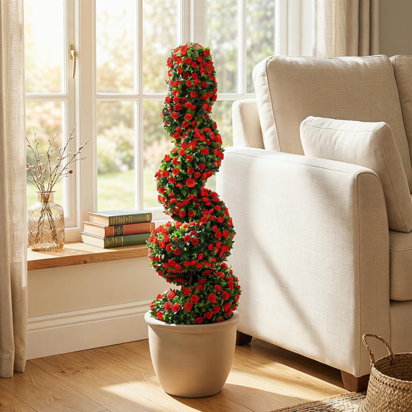 Artificial Spiral Topiary Trees Set of 2, 3FT Outdoor Faux Plants