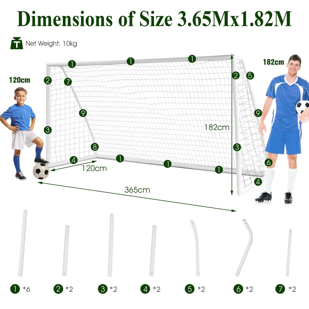 Soccer Goal All-Weather Soccer Goal W/Strong PVC Frame High-Strength Netting 6 Ground Pegs Easy Assembly