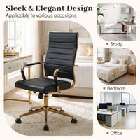 Ribbed PU Leather Office Chair with Armrests and Reclining Backrest