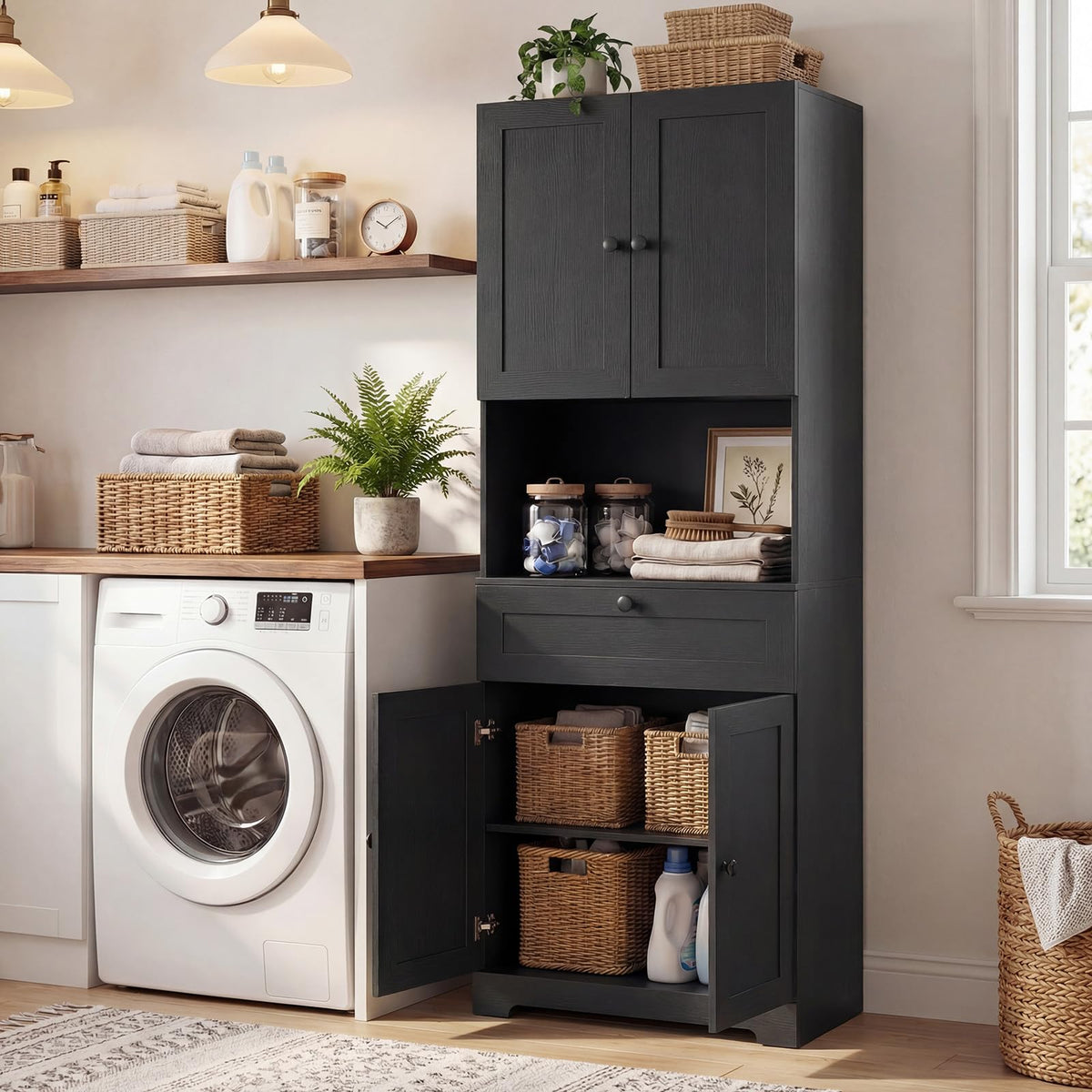 Tall Bathroom Cabinet, Freestanding Storage Cabinet with 4 Doors & 1 Drawer