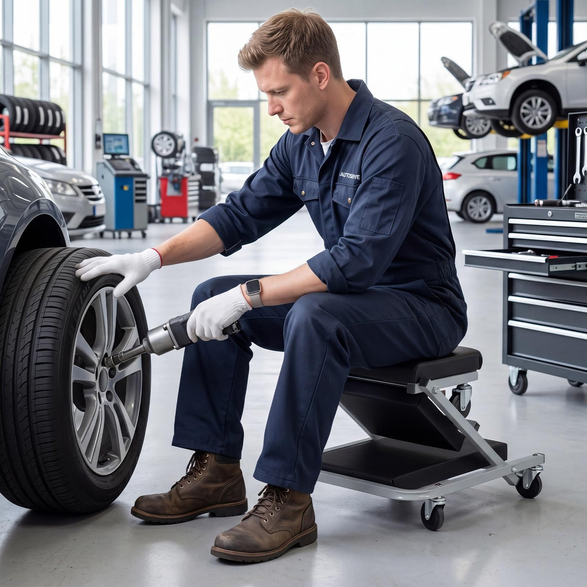36"/40" 2-in-1 Mechanic Creeper & Z-Seat with 6 Swivel Casters