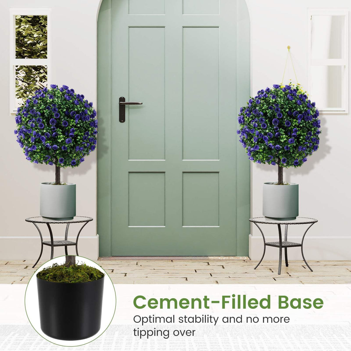 et of 2 Artificial Purple Rose Topiary Ball Trees