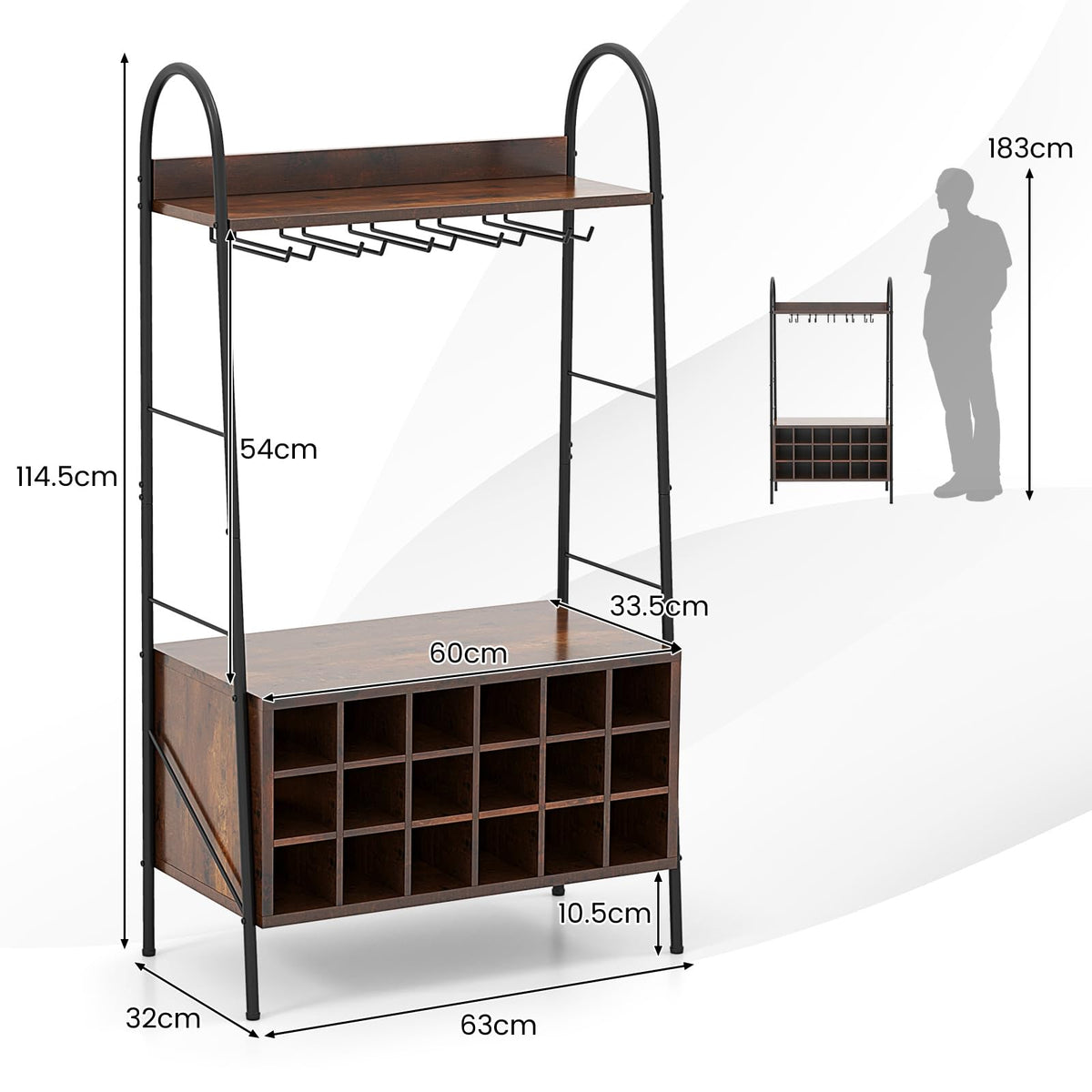 Giantex Freestanding Wine Bar Cabinet w/Detachable Wine Rack & 5 Rows of Stemware Holder