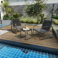 3 Pieces Patio Conversation Set Outdoor Metal Chair and Table Set Breathable Fabric