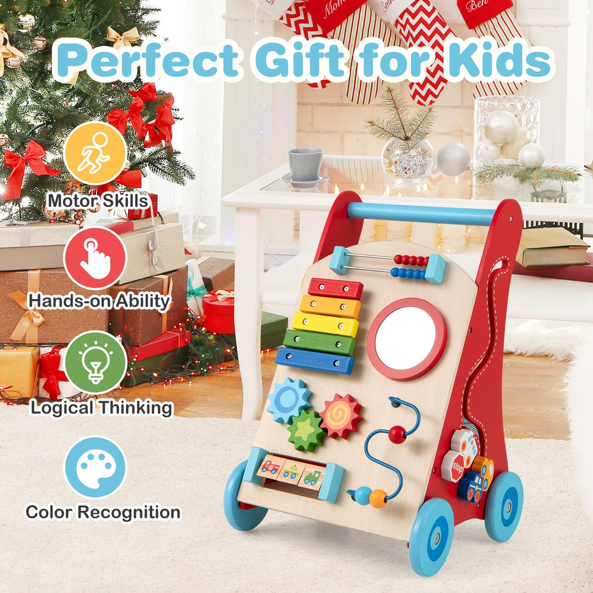 8-in-1 Wooden Baby Walker with Wheels for Toddlers 1+ Years Old