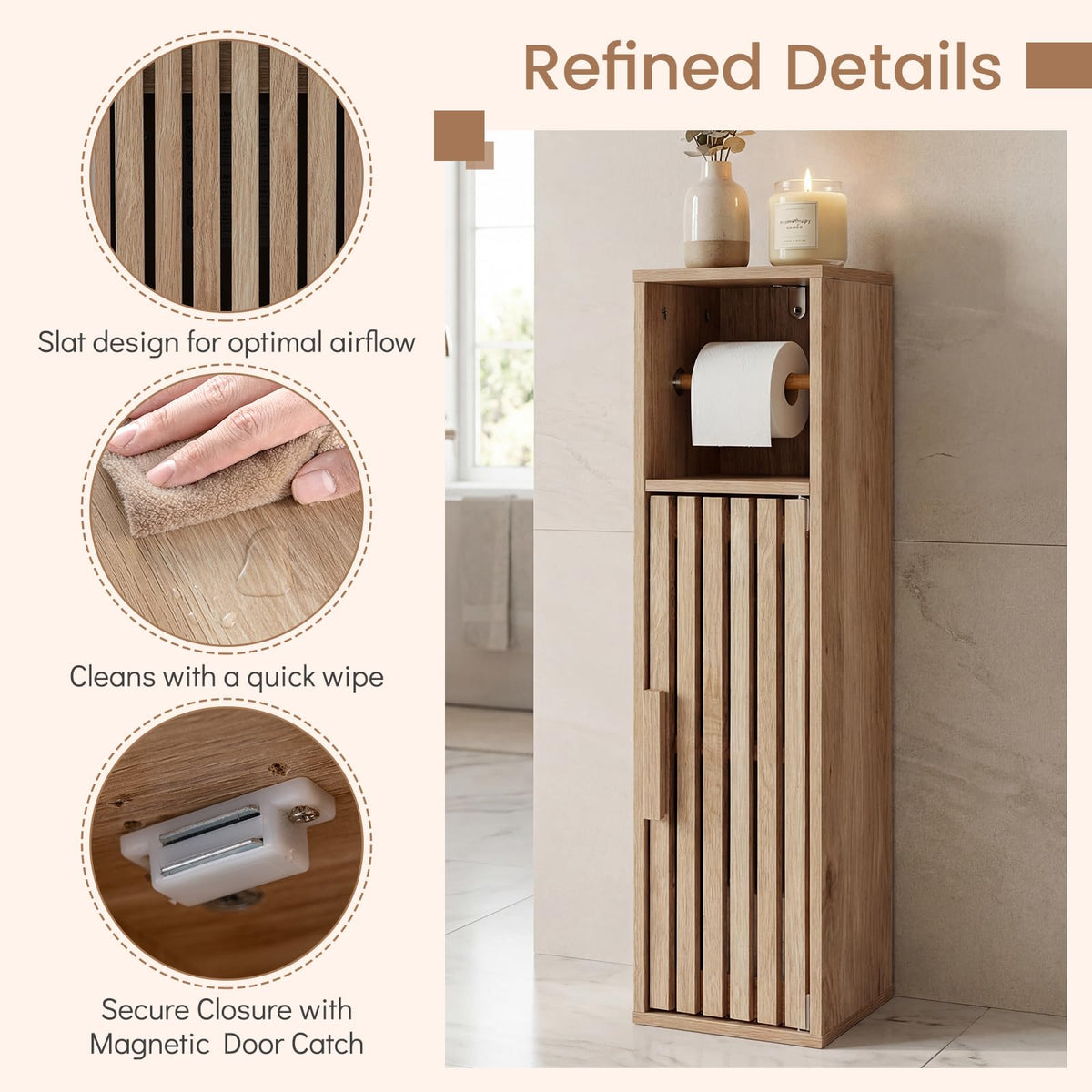 Slim Bathroom Cabinet with Door and Adjustable Shelf for Small Spaces