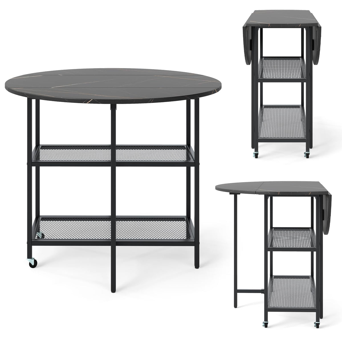 Mobile Folding Dining Table Seats 2-4 People, Round Drop Leaf Kitchen Table