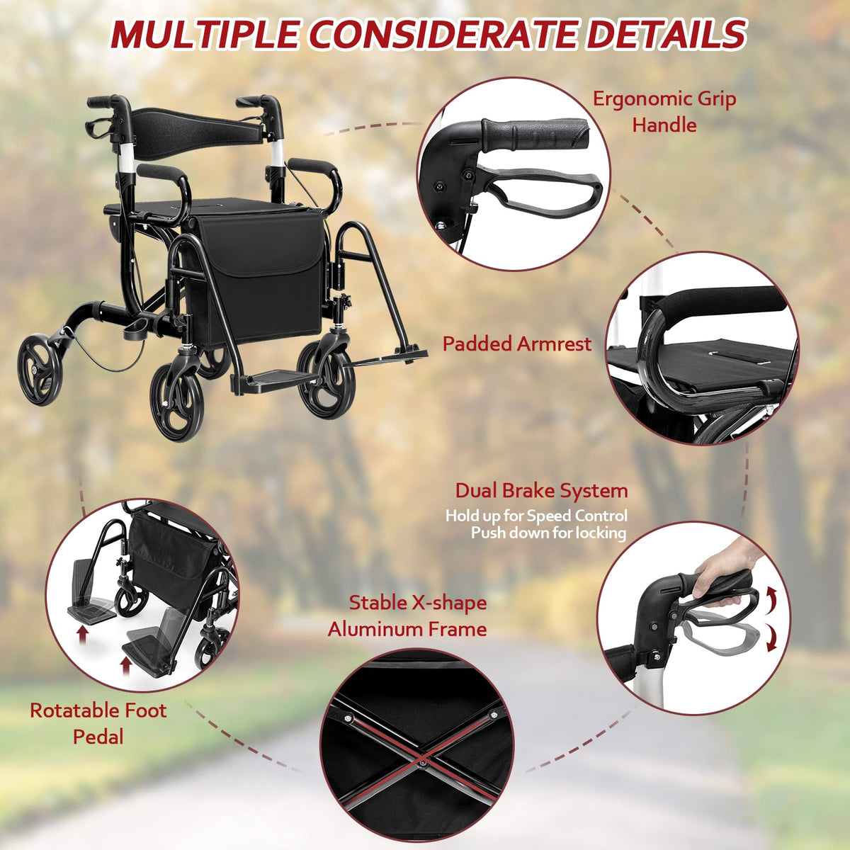 2-in-1 Folding Rollator Walker