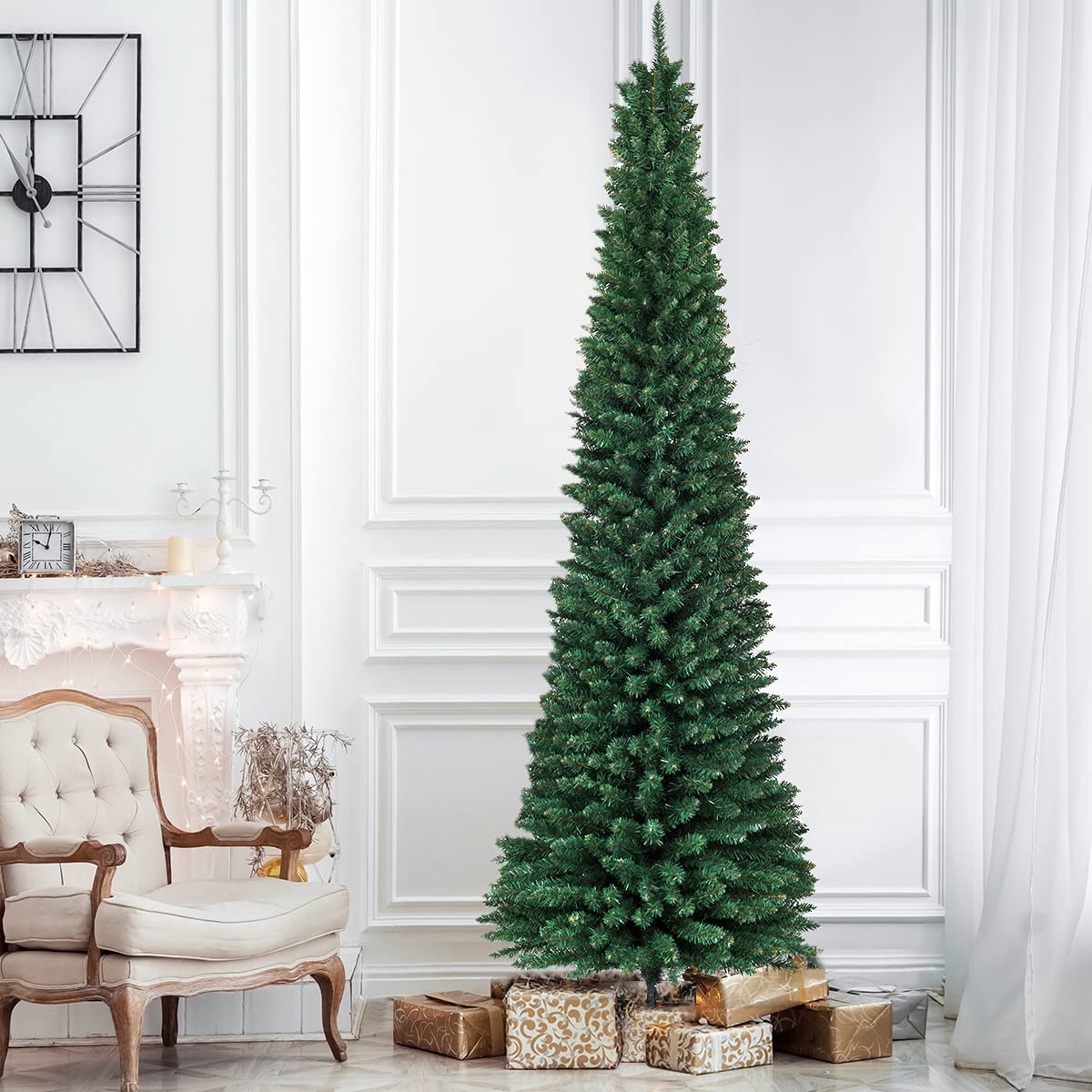 2.4M Christmas Tree, Fir Pencil Artificial Tree, Classic Natural Christmas Tree