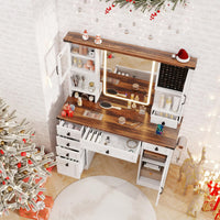 Giantex Farmhouse Vanity Desk with Lighted Mirror