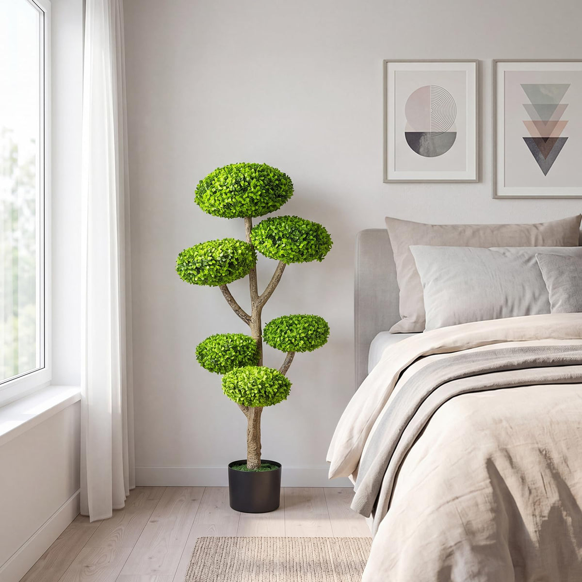 45" Artificial Sesame Leaf Topiary Tree, Indoor Outdoor 6 Balls Fake Plants