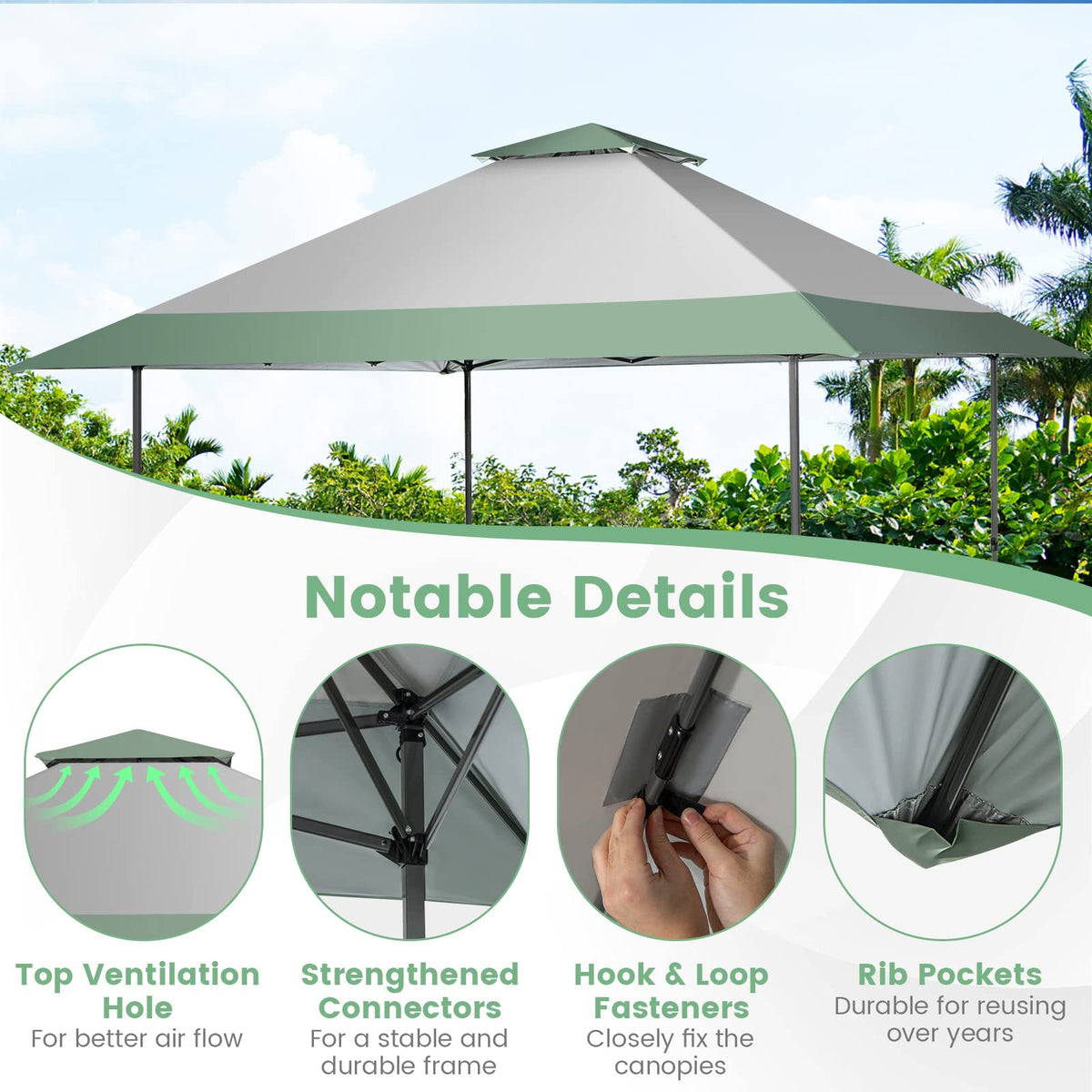 4 x 4m Pop-Up Gazebo, UV Canopy Tent with 4 Reinforced Ribs